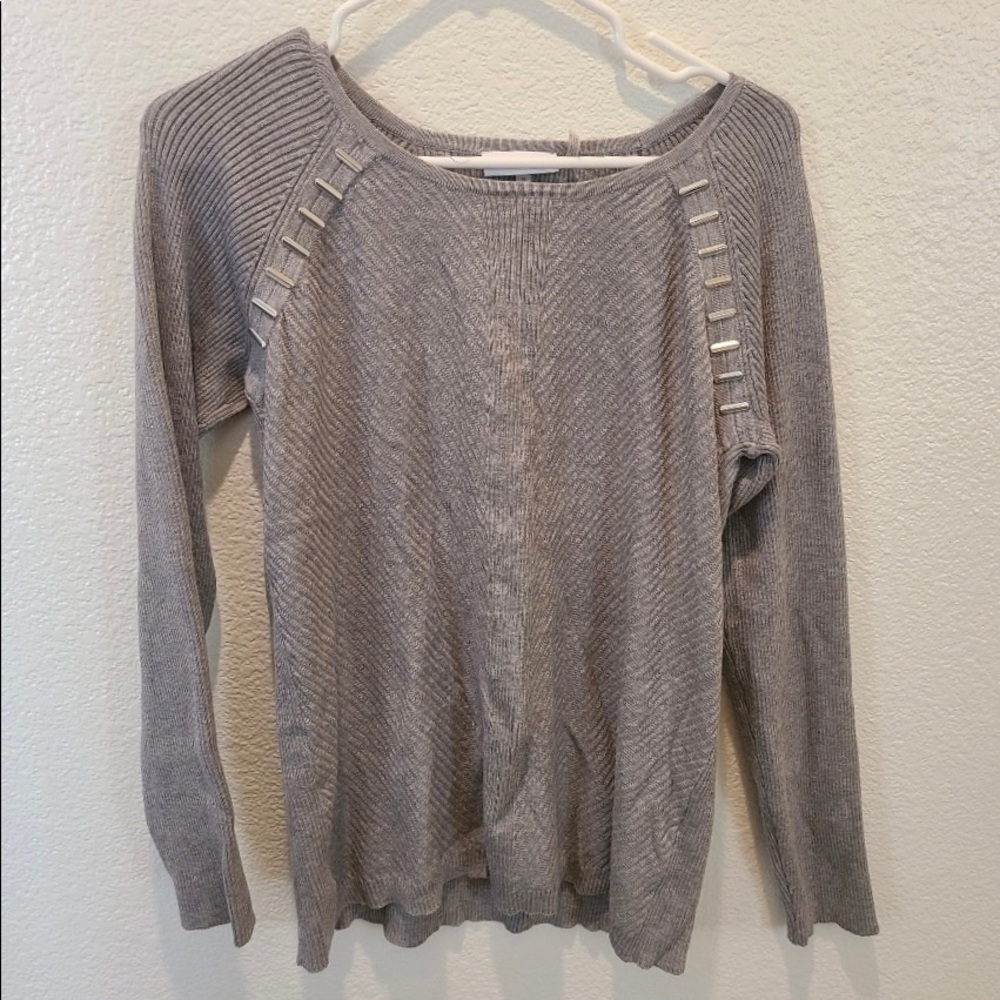 Calvin Klein Women Sweater Heather Light Grey Silver Hardware On Front Size M
